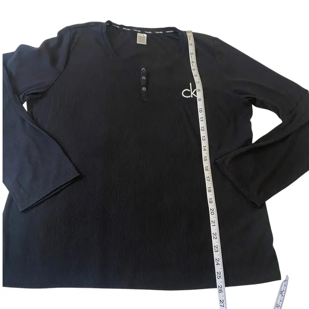 Women's CALVIN KLEIN Sleep XL Henley Shirt Long Sleeve Waffle Knit 3 Buttons